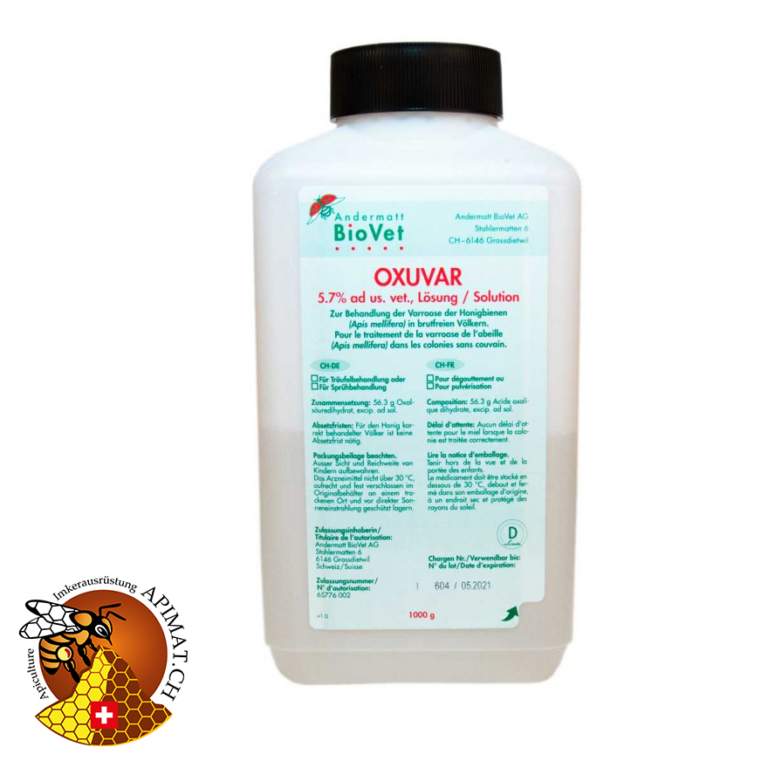 Andermatt BioVet OXUVAR® 5.7 – 1000 G – Oxalsäure-Lösung Gegen Varroamilben – Sommer- & Winterbehandlung Für Bienen – Einfach Anrühren & Loslegen