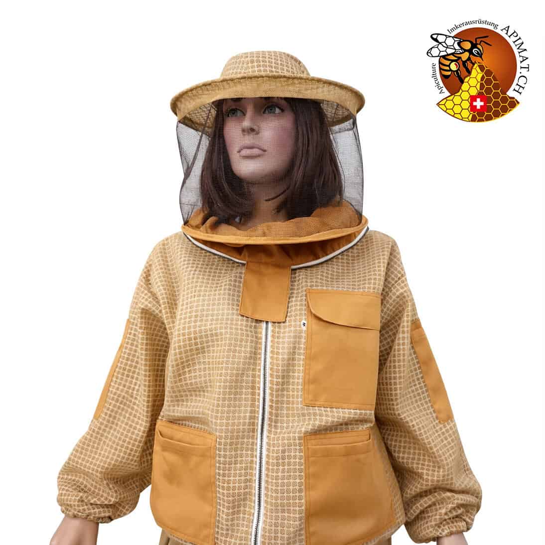 Blouson « Abeilleur » VENTILÉ BRUN – Voile ROND escamotable avec fermeture éclair  Tailles : S, M, L, XL, XXL